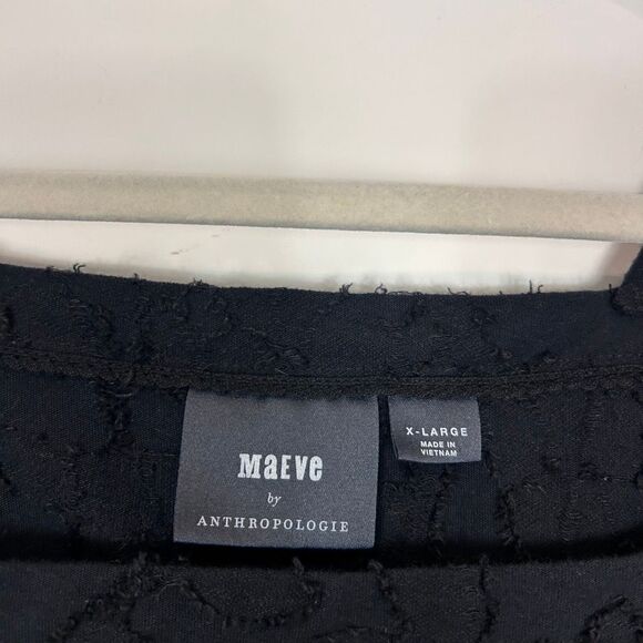 Anthropologie Maeve Batia Babydoll Top XL Black Puff Sleeve Textured Square neck - Picture 3 of 13